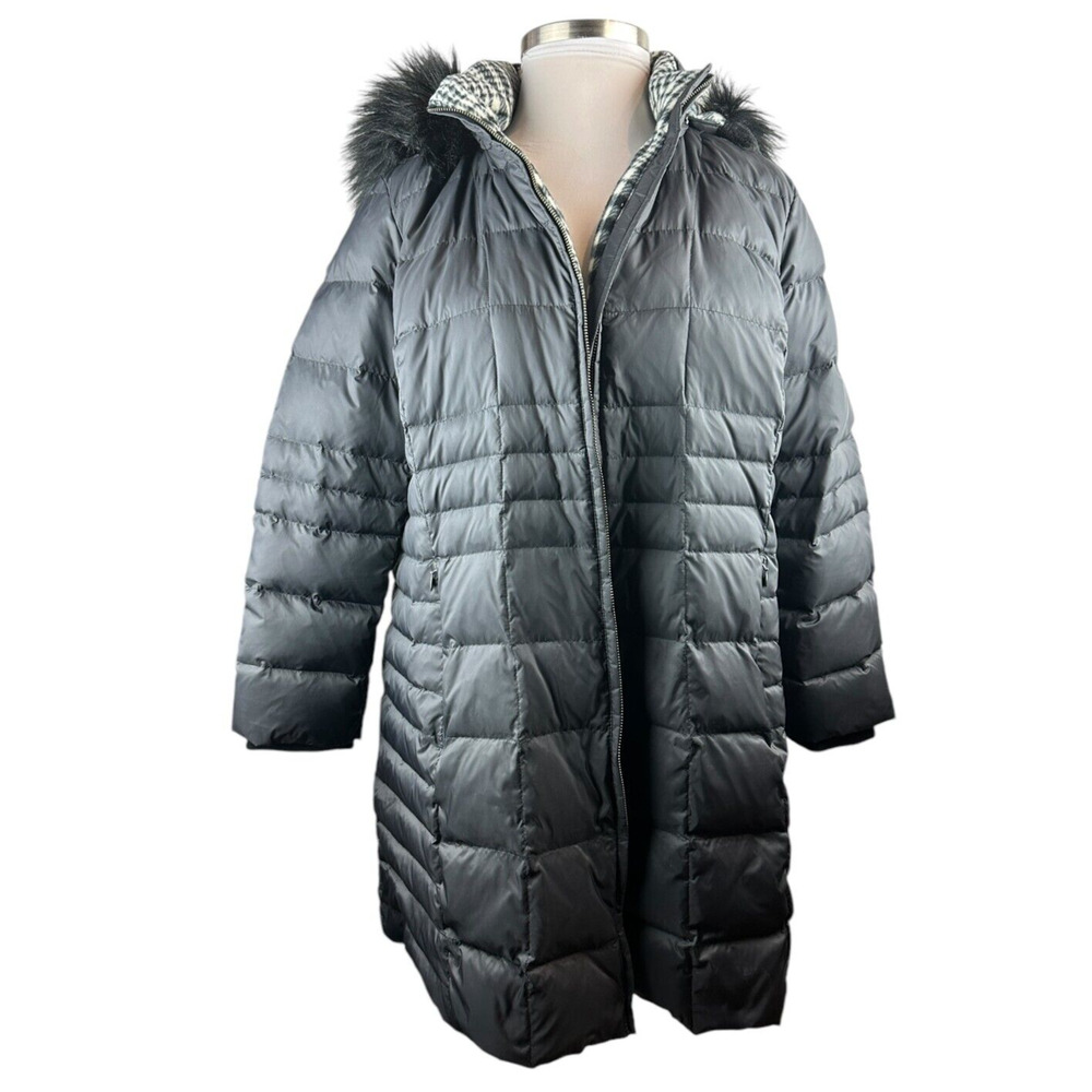 Talbots Faux Fur Hooded Down Puffer Coat Black Full Zip Plus Size 3XP 3X Petite - Picture 2 of 14